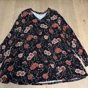 Lane Bryant Black Dress with Red and White Floral Design